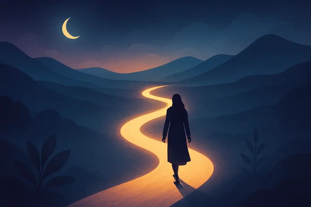 Dream illustration: Walking a guided glowing path