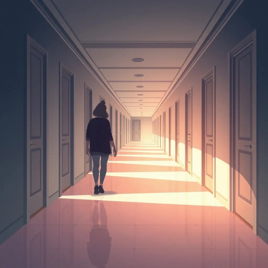 Dream illustration: Walking down a never-ending hallway of doors