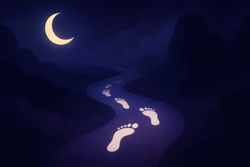 Dream illustration: white footsteps with no one visible
