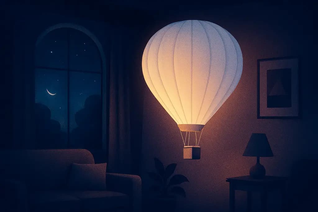 Dream illustration: white hot air balloon ride in house dream