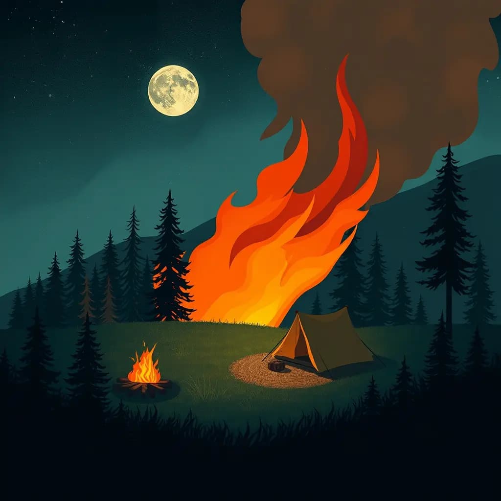Dream illustration: Wildfire approaching campsite