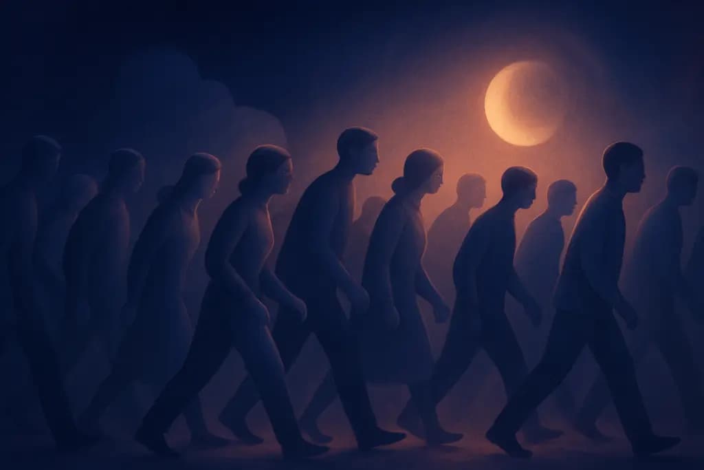 Dream illustration: A crowd moving in slow motion