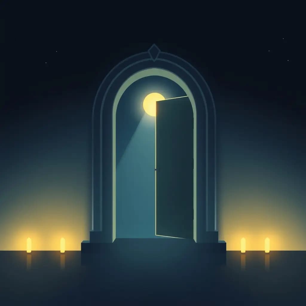 Dream illustration: A glowing doorway at midnight