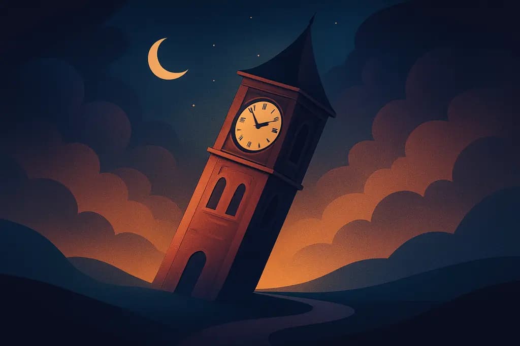 Dream illustration: A Leaning Clock Tower or Tilting Landmark