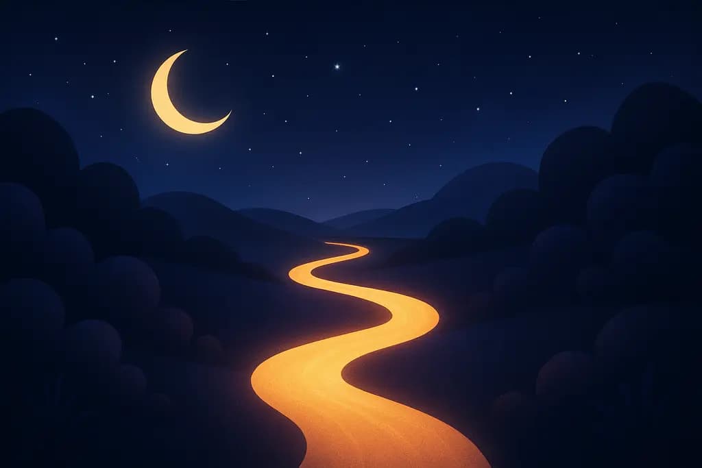 Dream illustration: A path that glows at night