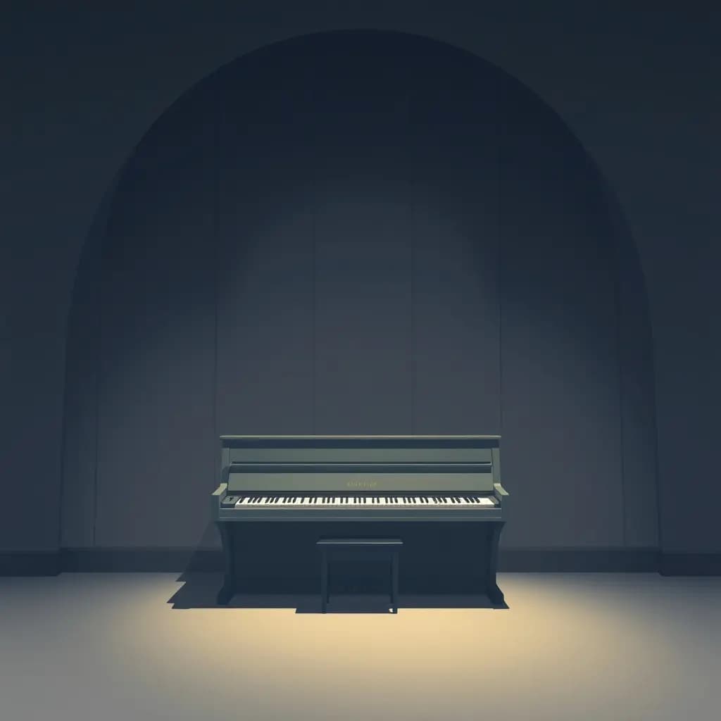 Dream illustration: A piano playing itself in an empty hall