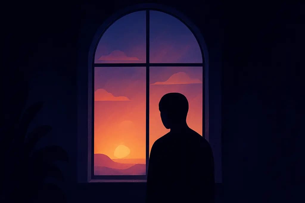 Dream illustration: A silhouette at the window at dawn