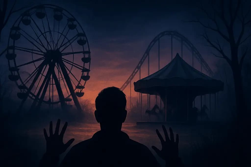 Dream illustration: abandoned amusement park at dusk attacking me