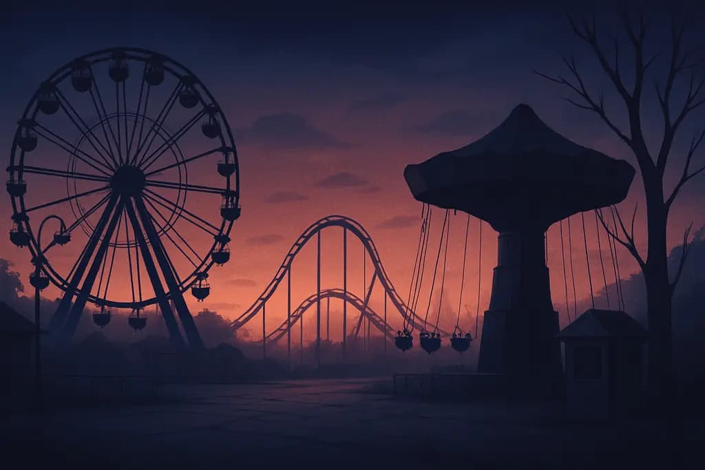 Dream illustration: Abandoned amusement park at dusk