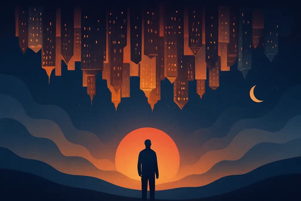 Dream illustration: An upside-down cityscape