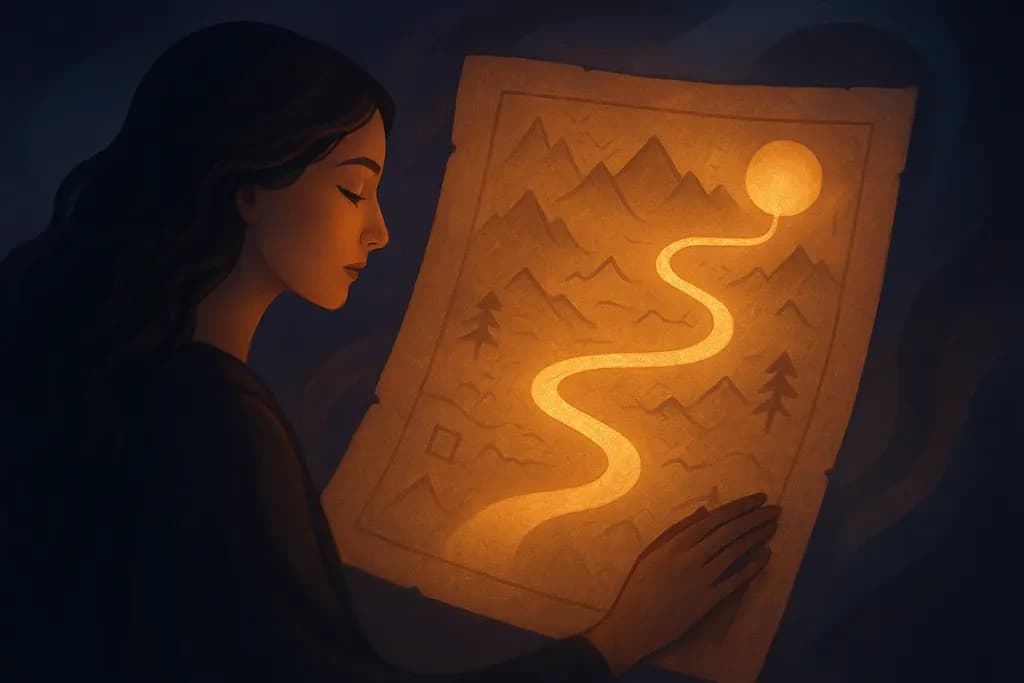 Dream illustration: Ancient map revealing a path