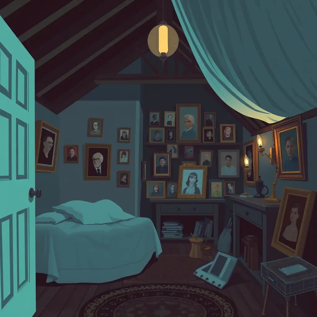 Dream illustration: Attic full of portraits