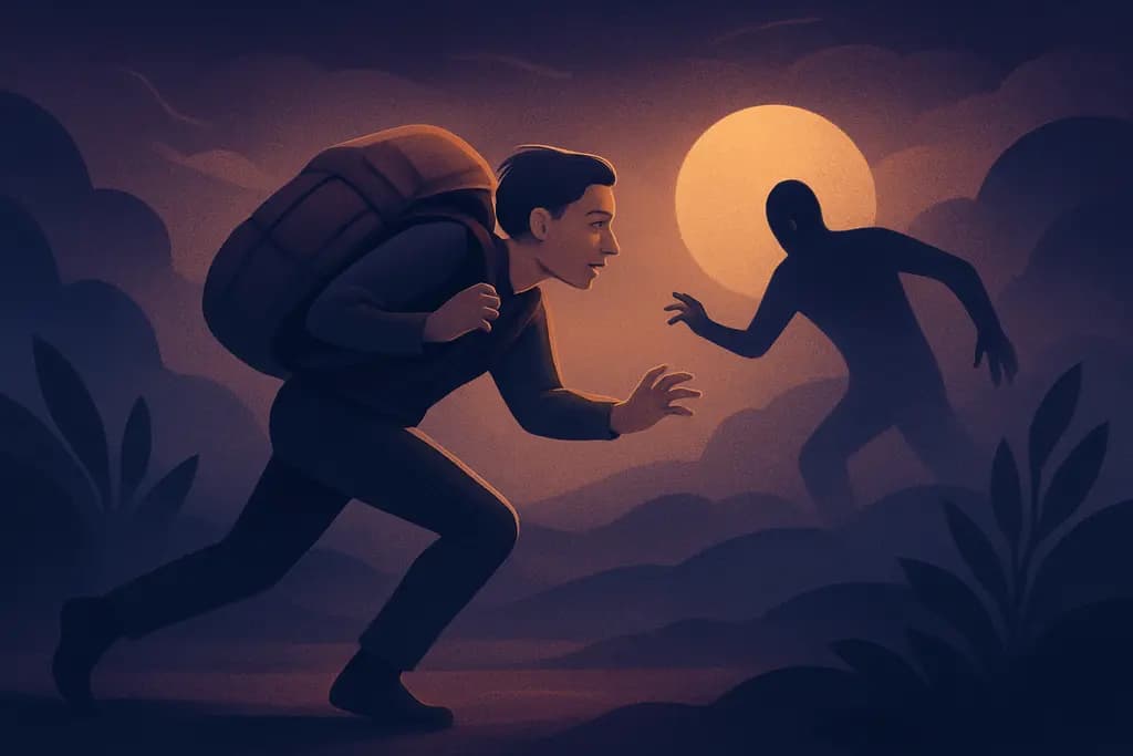 Dream illustration: being chased while carrying a heavy backpack dream