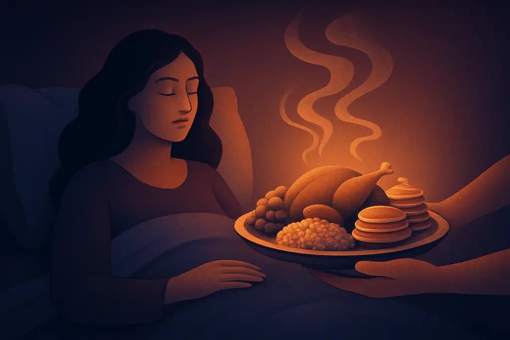 Dream illustration: being served a never-ending meal in bed dream