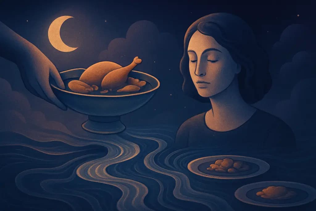 Dream illustration: being served a never-ending meal in water dream