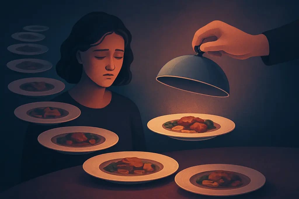 Dream illustration: being served an endless meal that won't stop dream