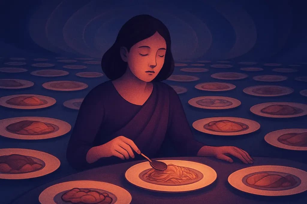 Dream illustration: being served many never-ending meals dream