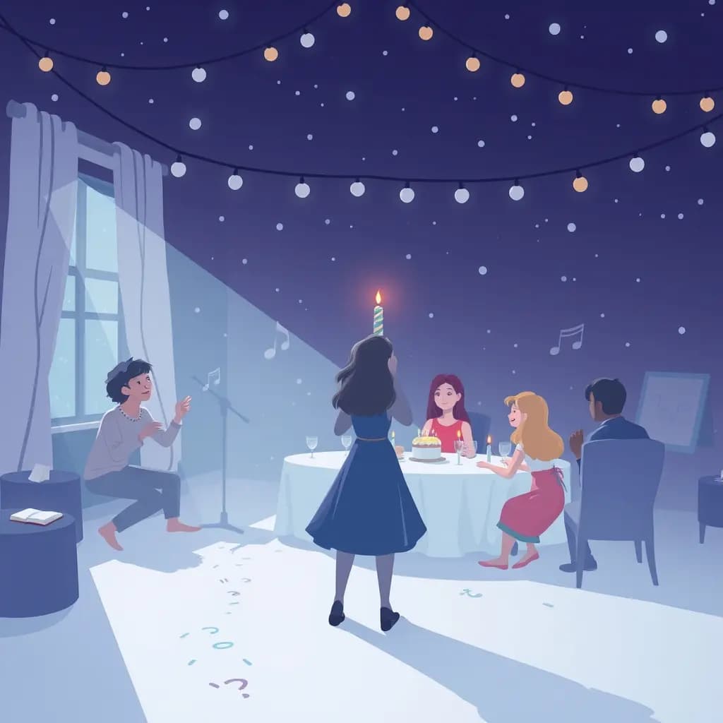 Dream illustration: Birthday party frozen mid-song