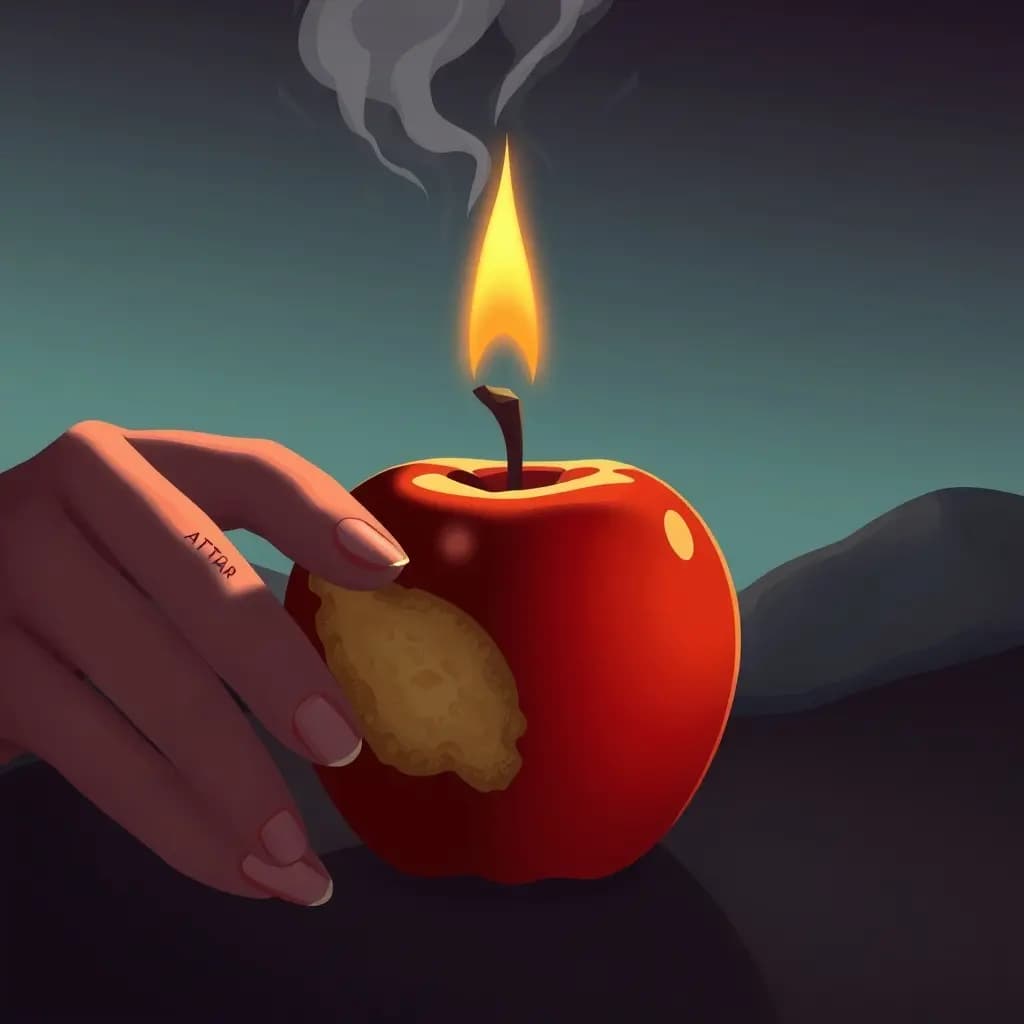 Dream illustration: Biting rotten apple