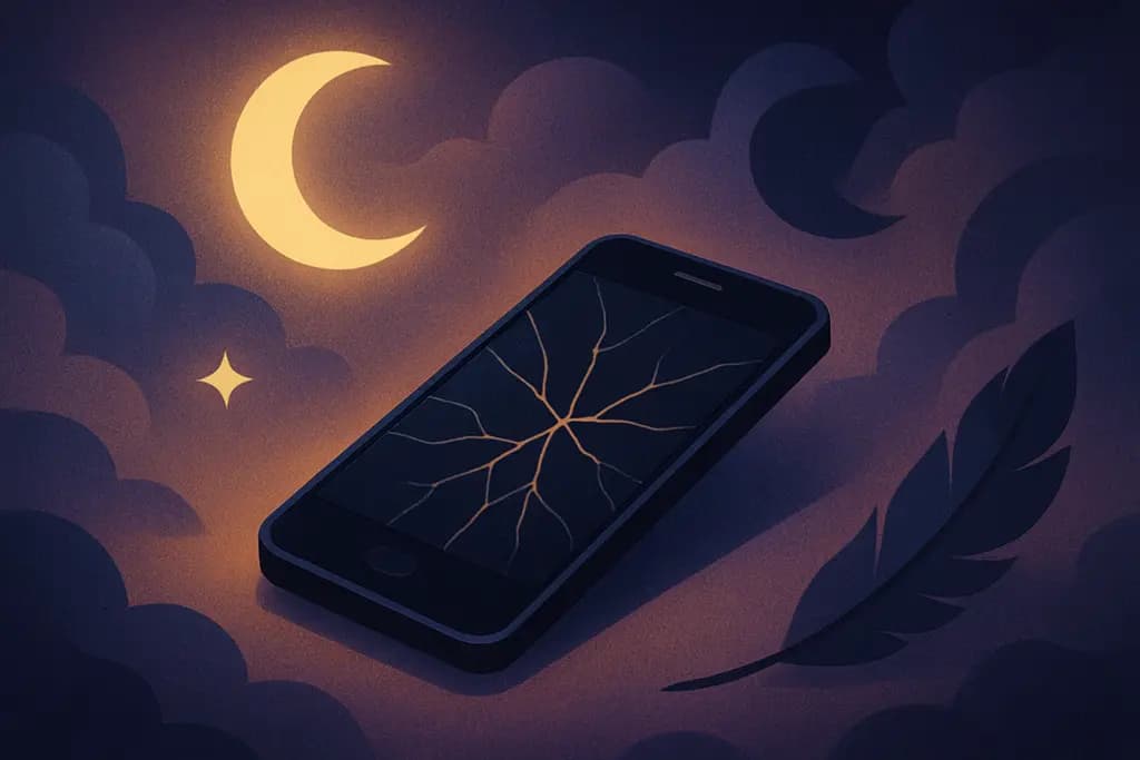 Dream illustration: black broken smartphone in dream