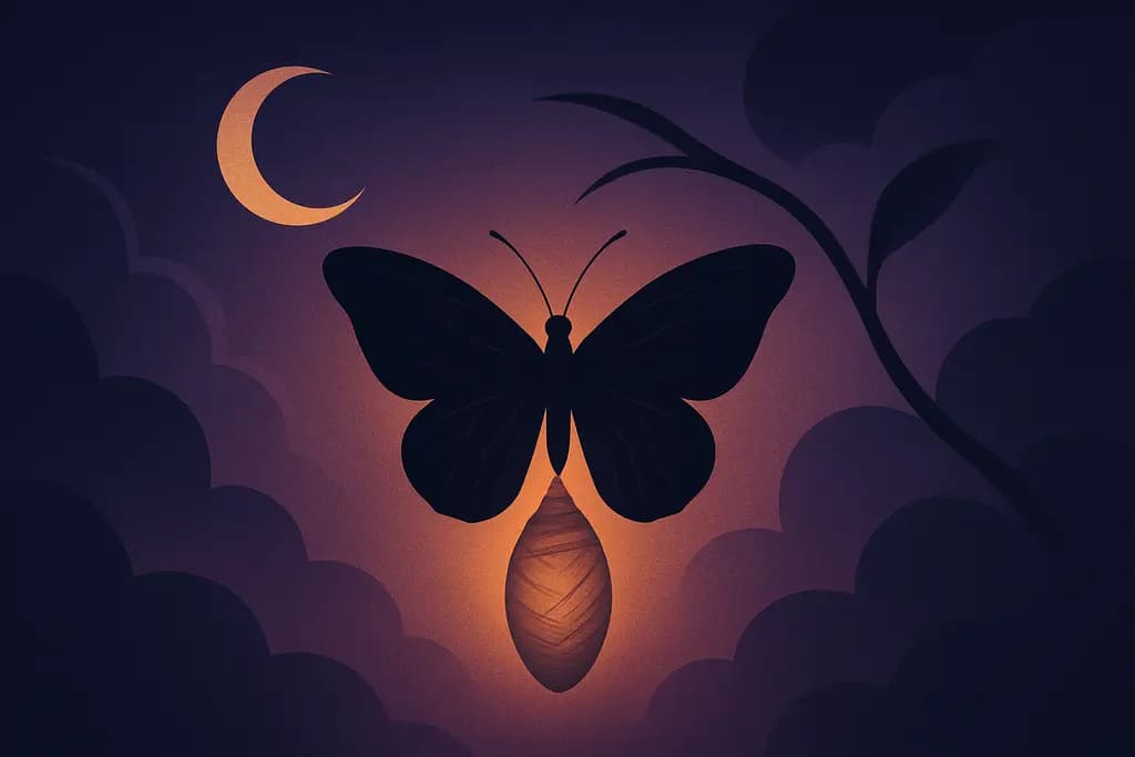 Dream illustration: black butterfly emerging from a cocoon dream meaning