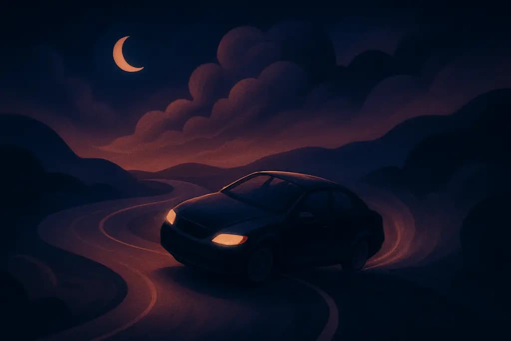 Dream illustration: black car driving out of control dream