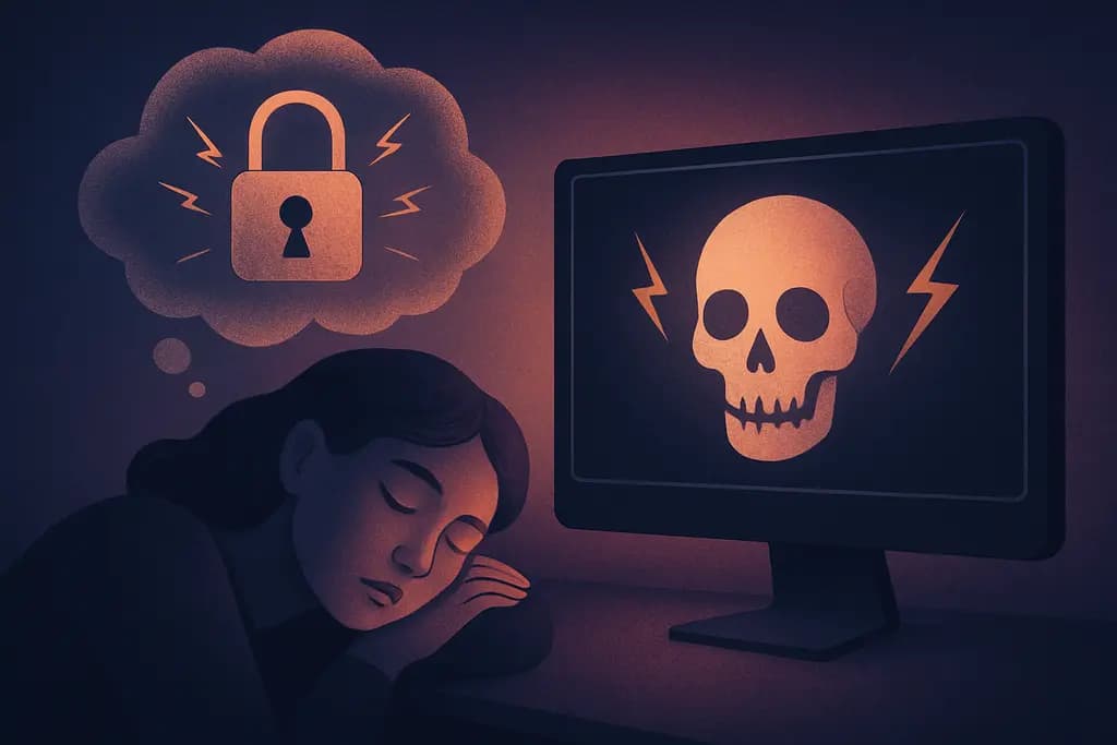 Dream illustration: black computer screen dream about being hacked