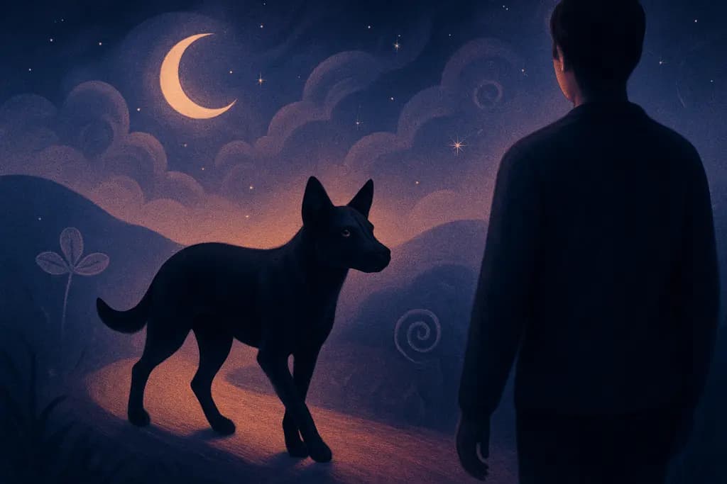 Dream illustration: Black dog following you
