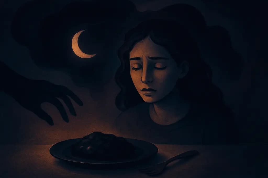 Dream illustration: black food while being hungry in a dream
