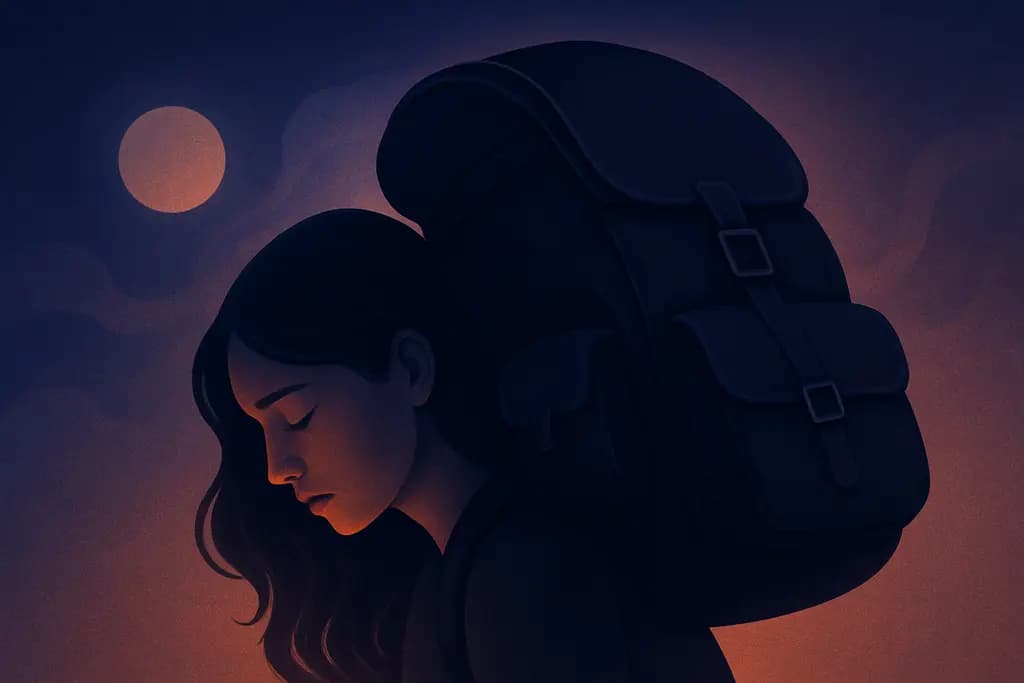 Dream illustration: black heavy backpack weighing me down dream meaning