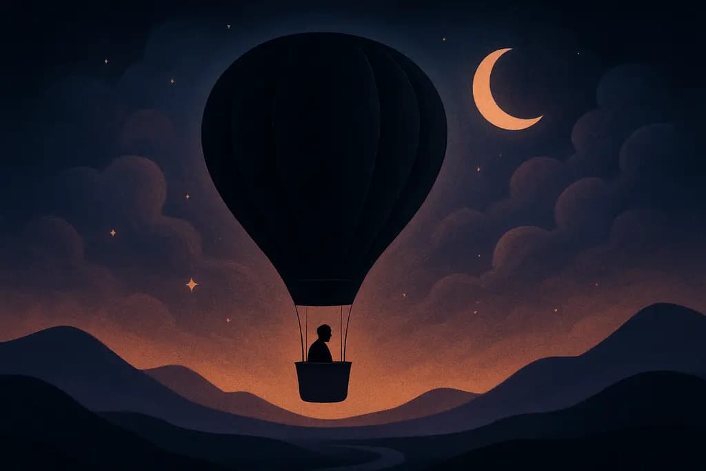 Dream illustration: black hot air balloon ride