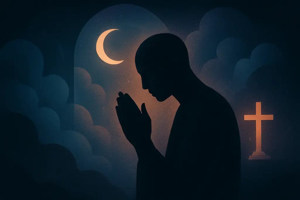 Dream illustration: black praying figure in dream