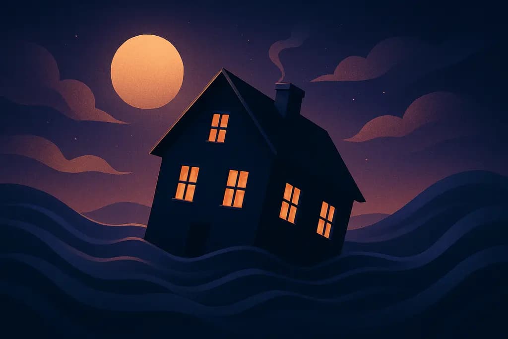 Dream illustration: black sinking house