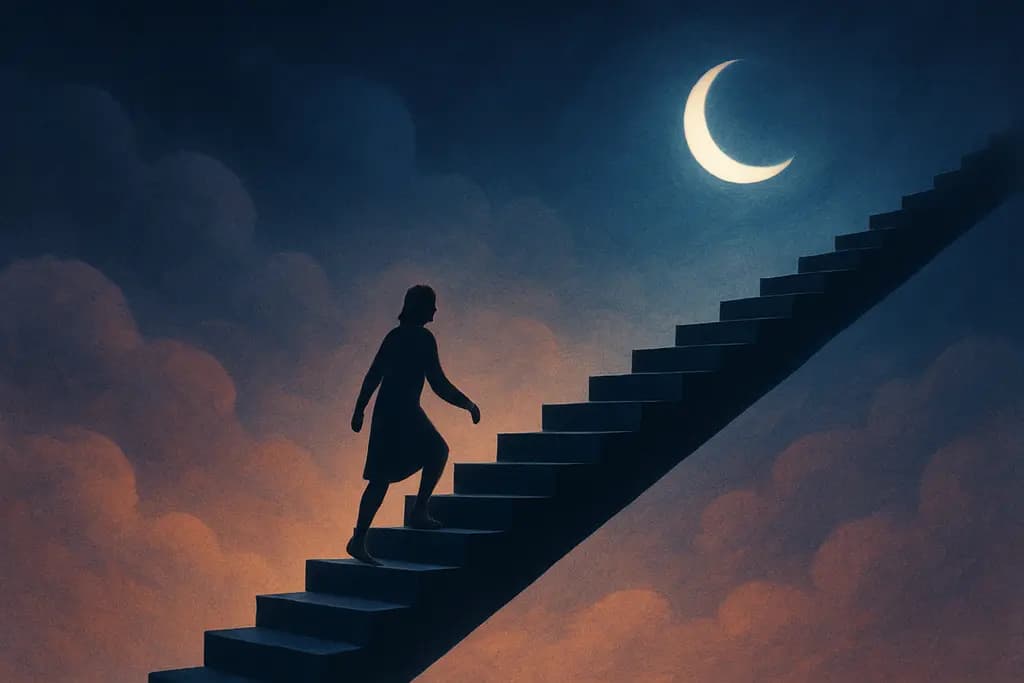 Dream illustration: black staircase stretches as I climb