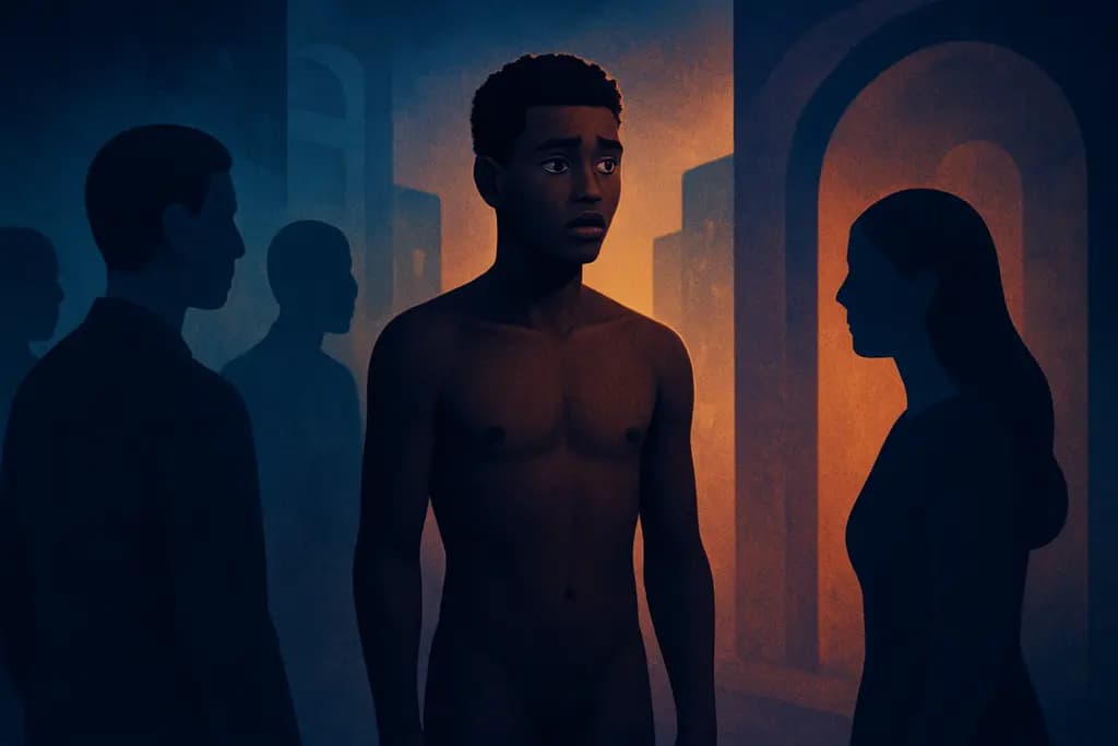 Dream illustration: black standing naked in public