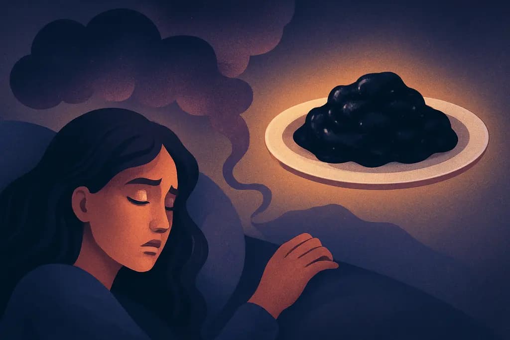 Dream illustration: black unknown food in dream