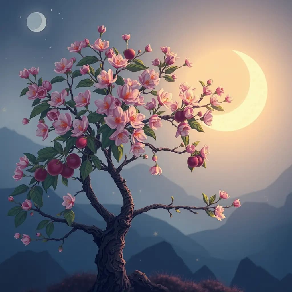 Dream illustration: Blooming fruit tree overnight
