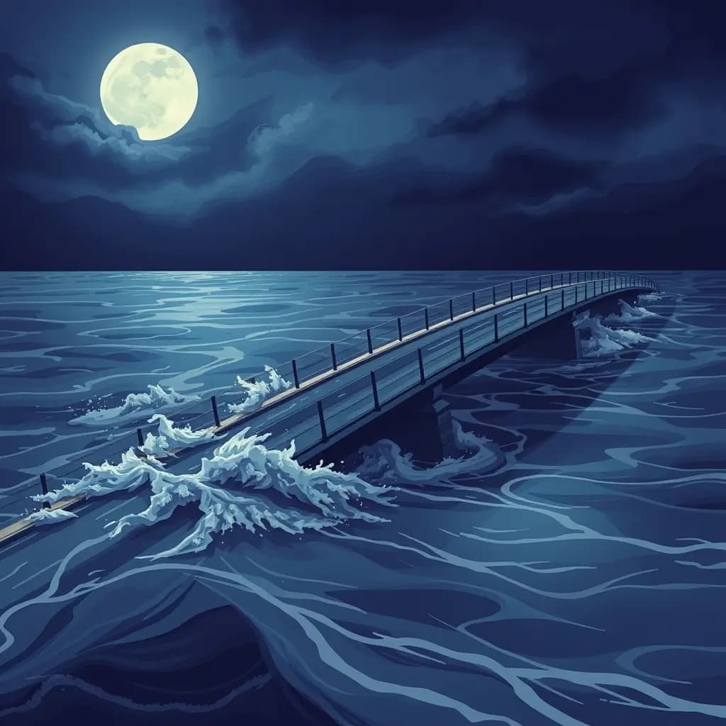 Dream illustration: Bridge swept away by water