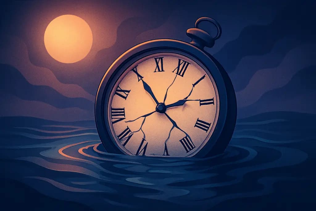 Dream illustration: broken clock in water dream