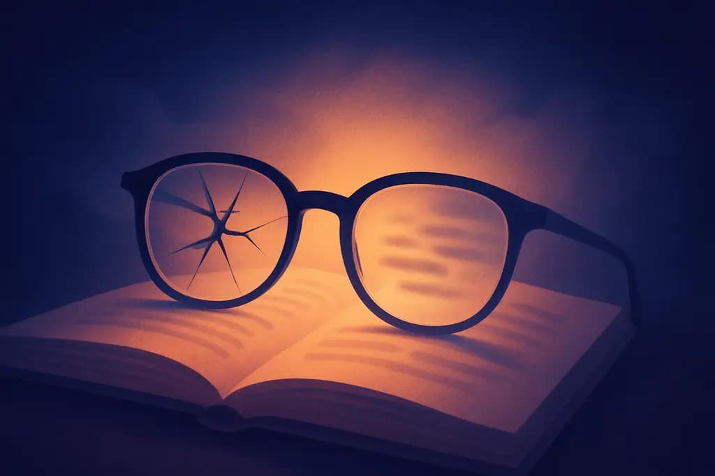 Dream illustration: Broken eyeglasses or blurred text