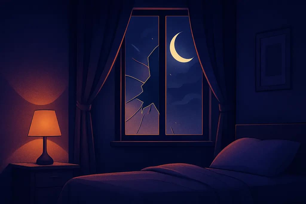 Dream illustration: broken window in bedroom