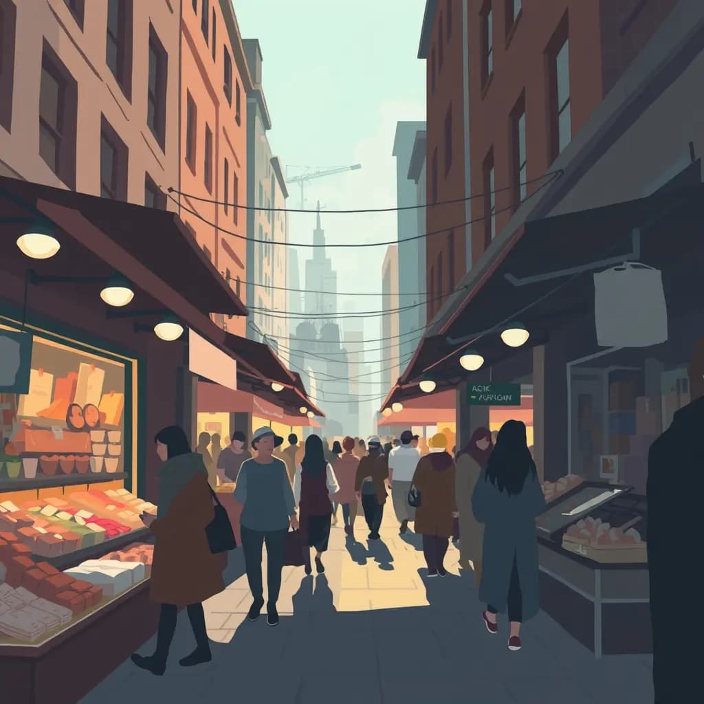 Dream illustration: Busy city market