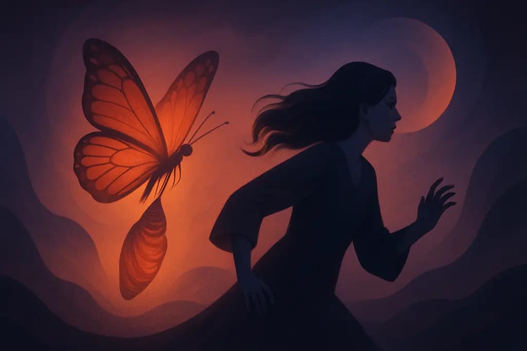 Dream illustration: butterfly emerging from a cocoon chasing me