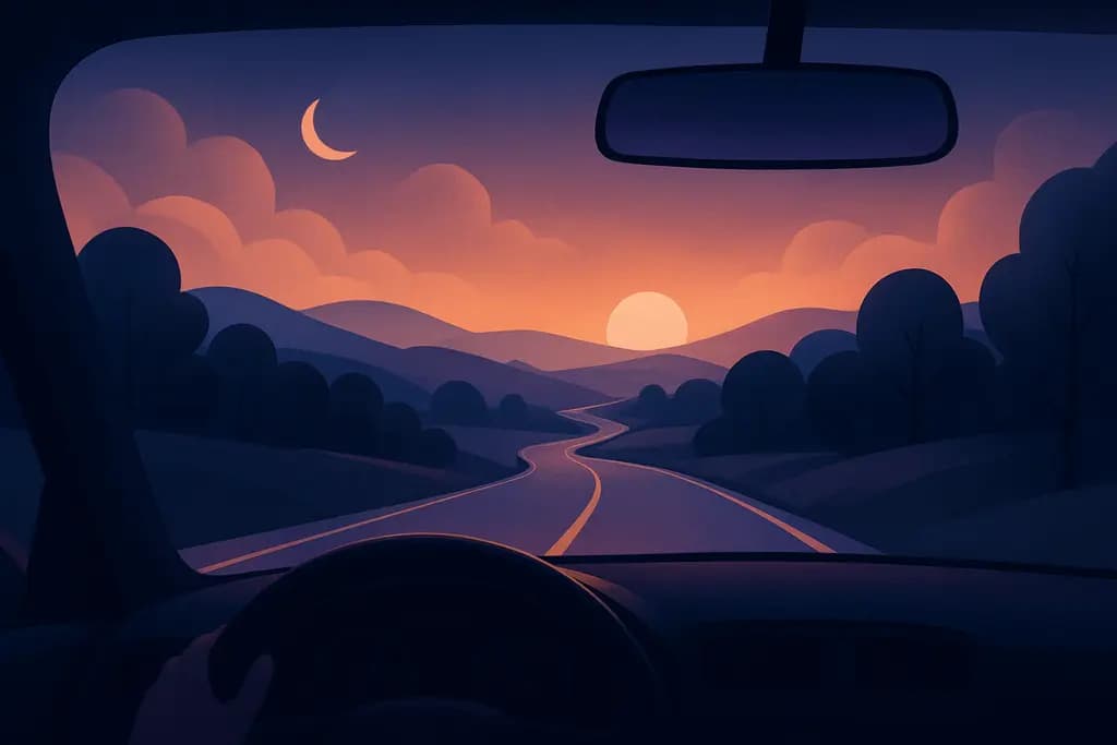 Dream illustration: Calm drive on a familiar road