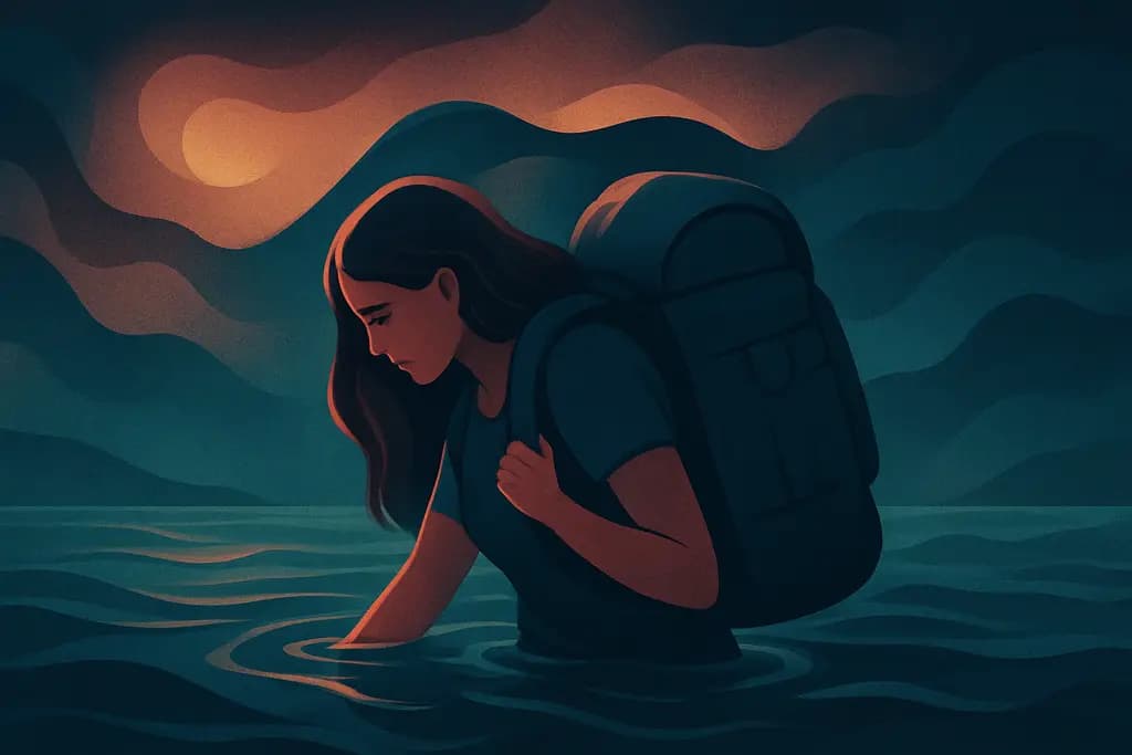 Dream illustration: carrying a heavy backpack in water dream meaning