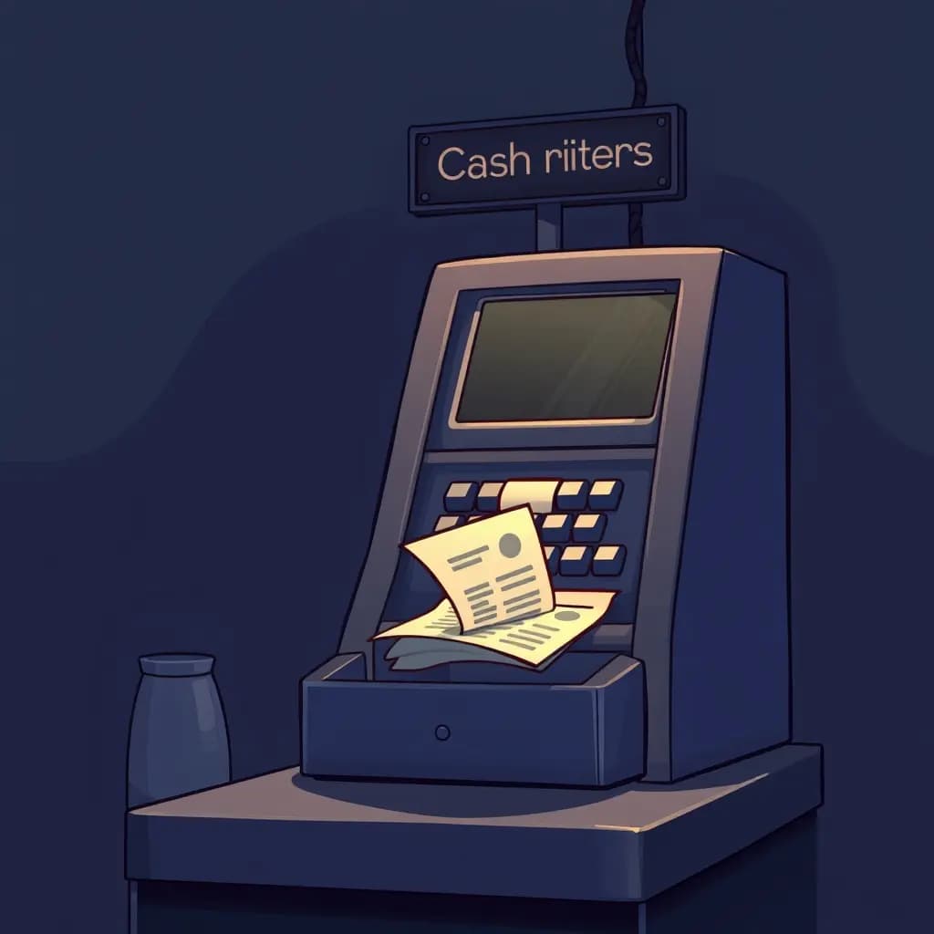 Dream illustration: Cash register that gives out useless paper instead of money