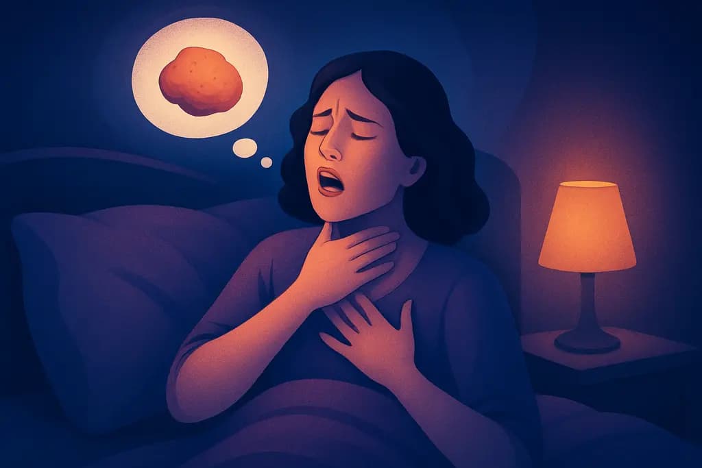 Dream illustration: choking on food in dream in bed