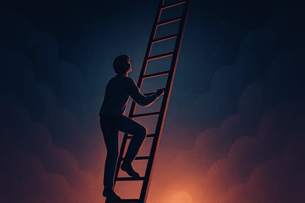 Dream illustration: climbing a ladder with no top in sight