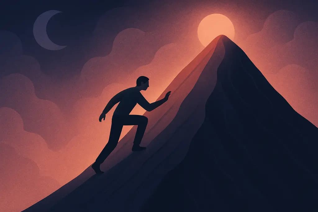 Dream illustration: Climbing a steep hill but never reaching the summit