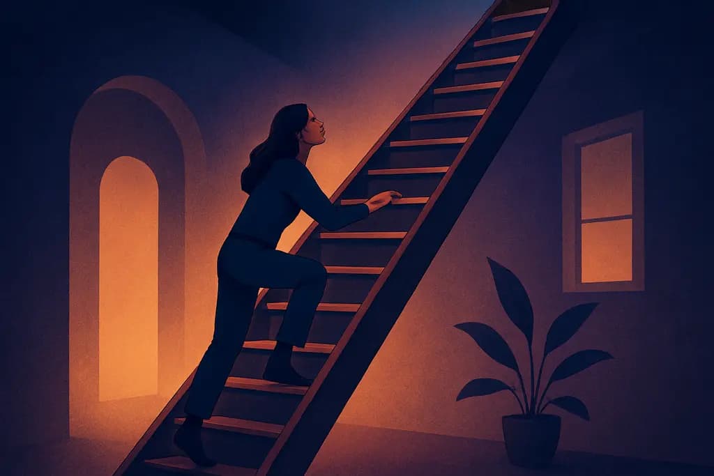 Dream illustration: climbing with no top in sight in my house